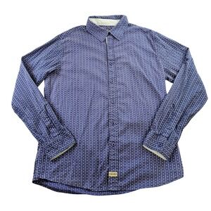 Stitches & Rivets Shirt Men's Large Navy White Polka Dot Long Sleeve Button-Up‎